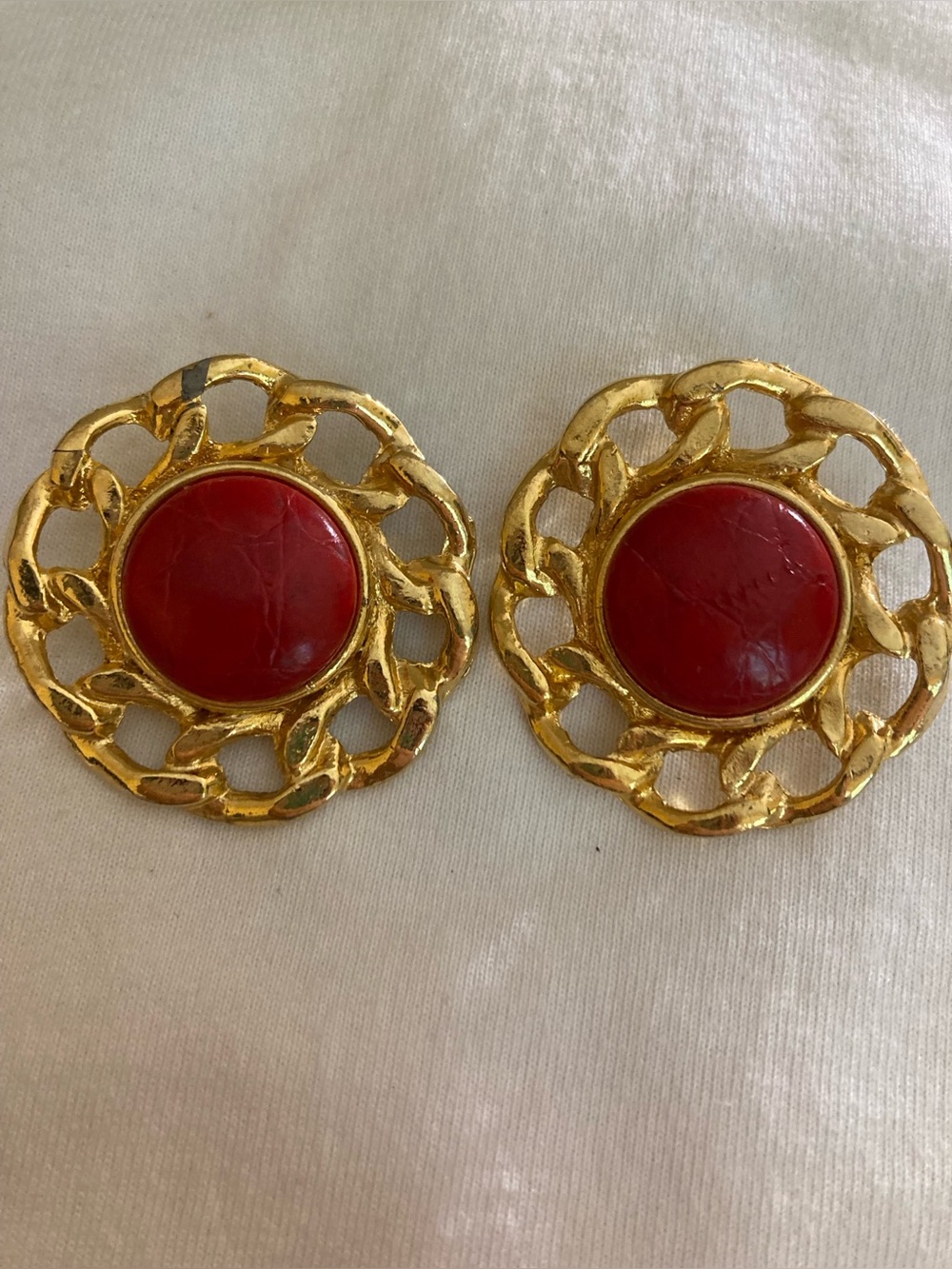 Red Faux Leather Vintage Clip on Earrings